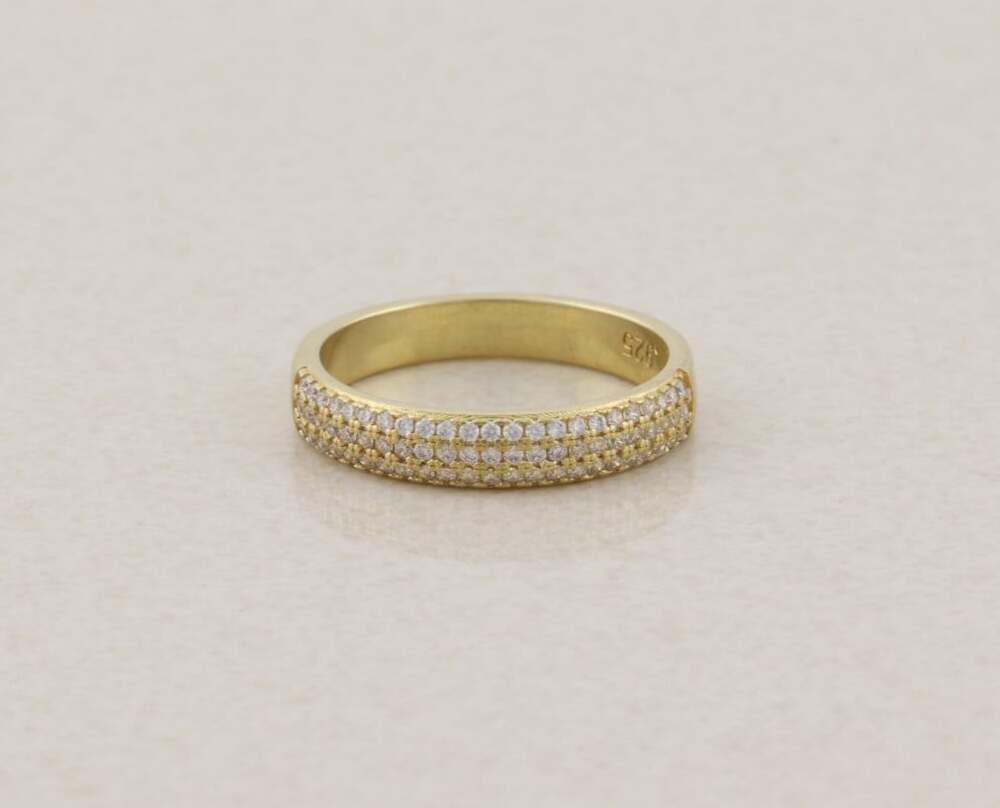 18k Gold Over Sterling Silver Cubic Zirconia Band Ring Pave CZ Ring Size 7 1/4